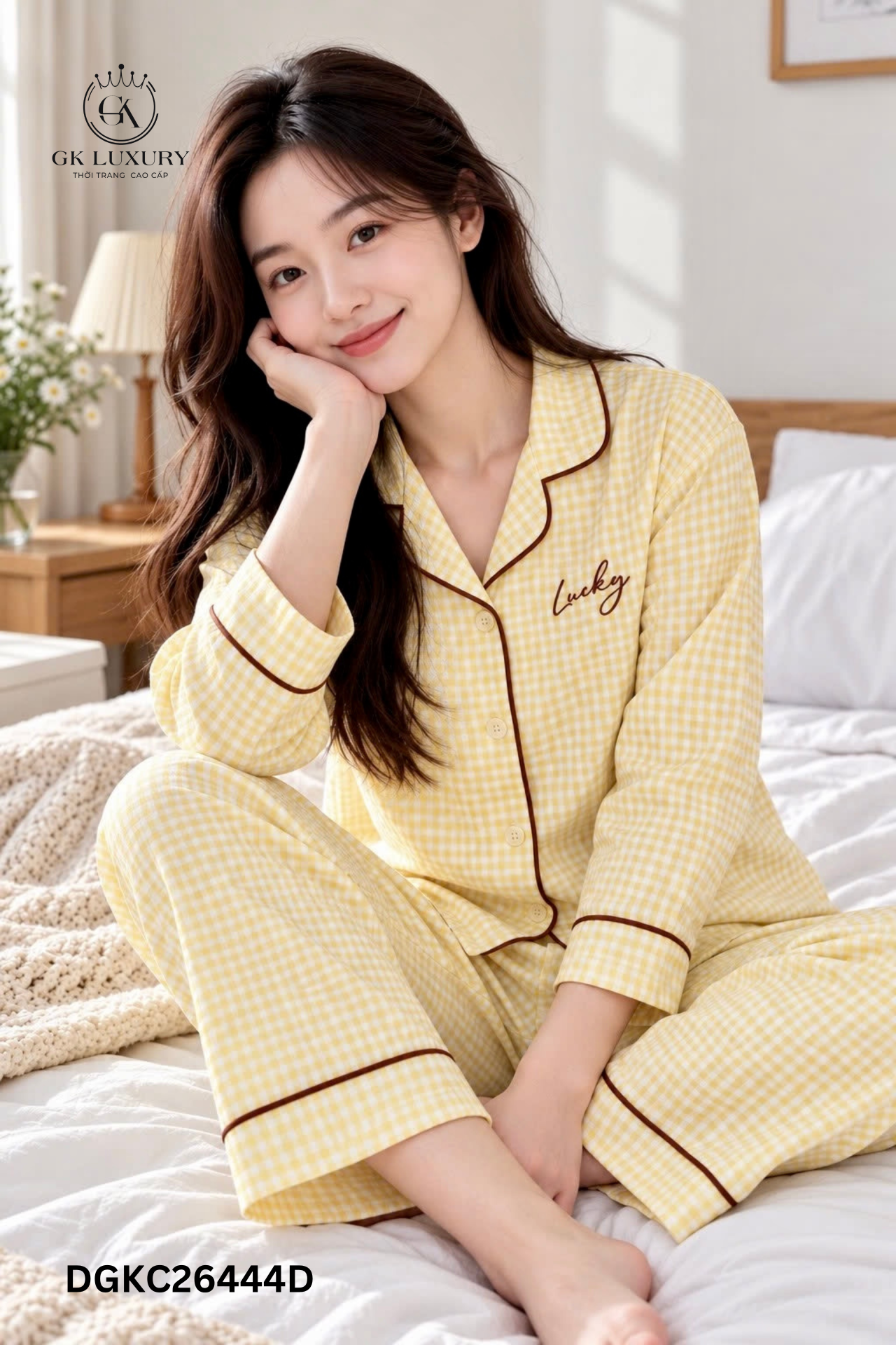Bộ Cotton tay dài quần dài kẻ DGKC26444D