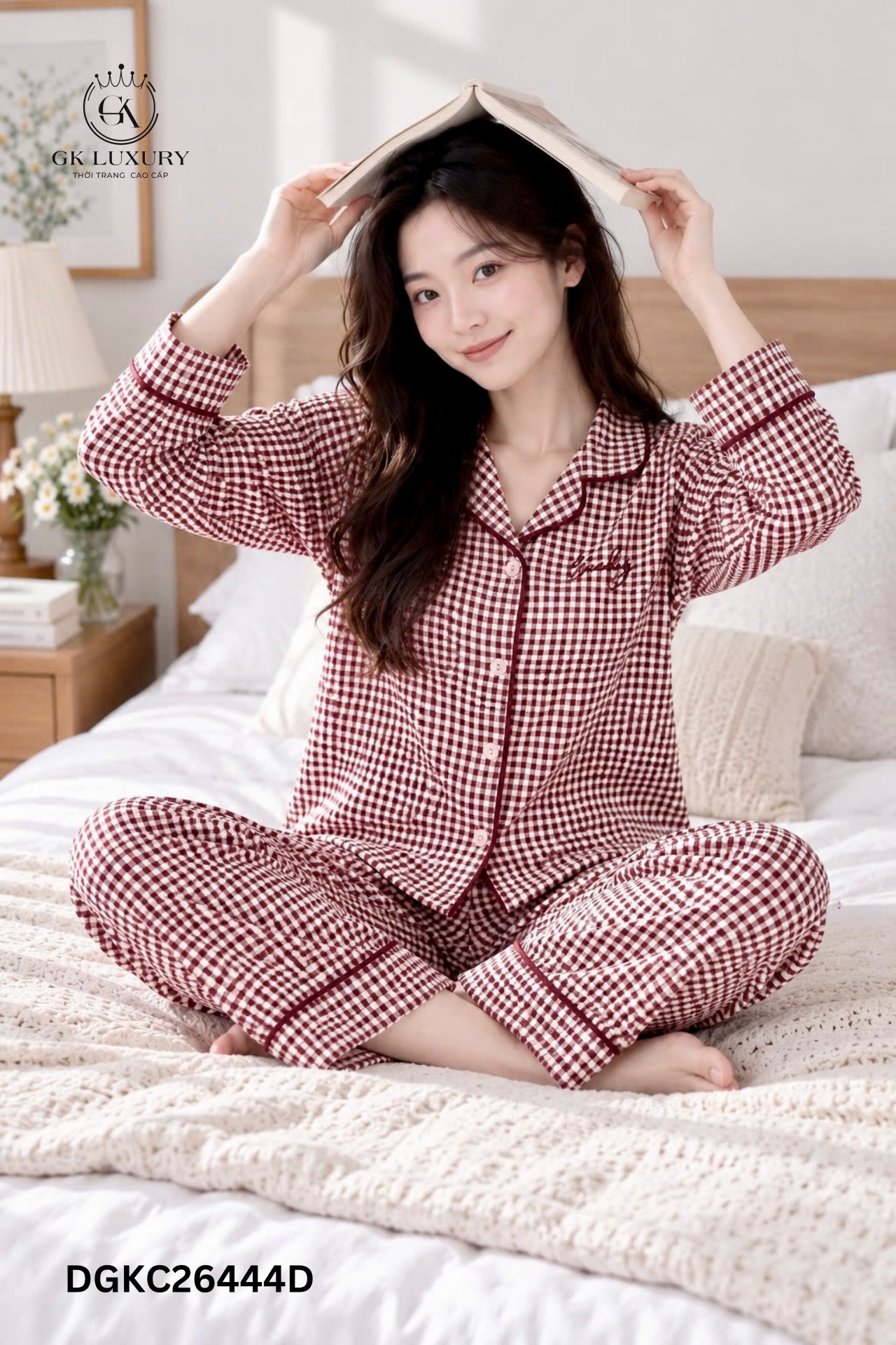 Bộ Cotton tay dài quần dài kẻ DGKC26444D