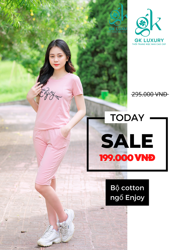 Bộ cotton ngố Enjoy sale c&ograve;n 199K - 4 m&agrave;u: xanh đen, hồng, đen v&agrave; x&aacute;m