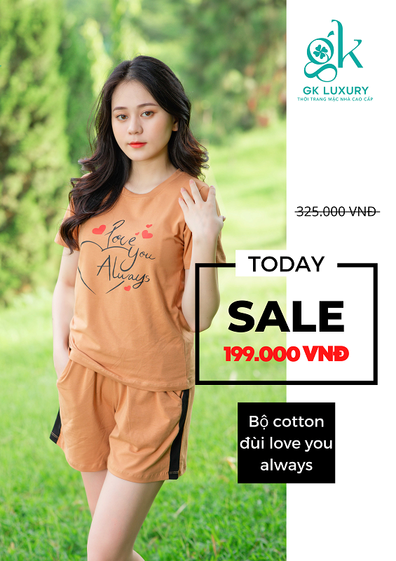 Bộ cotton đ&ugrave;i Love You Always sale 199K - 5 m&agrave;u: hồng, x&aacute;m, n&acirc;u cam, đỏ v&agrave; xanh than