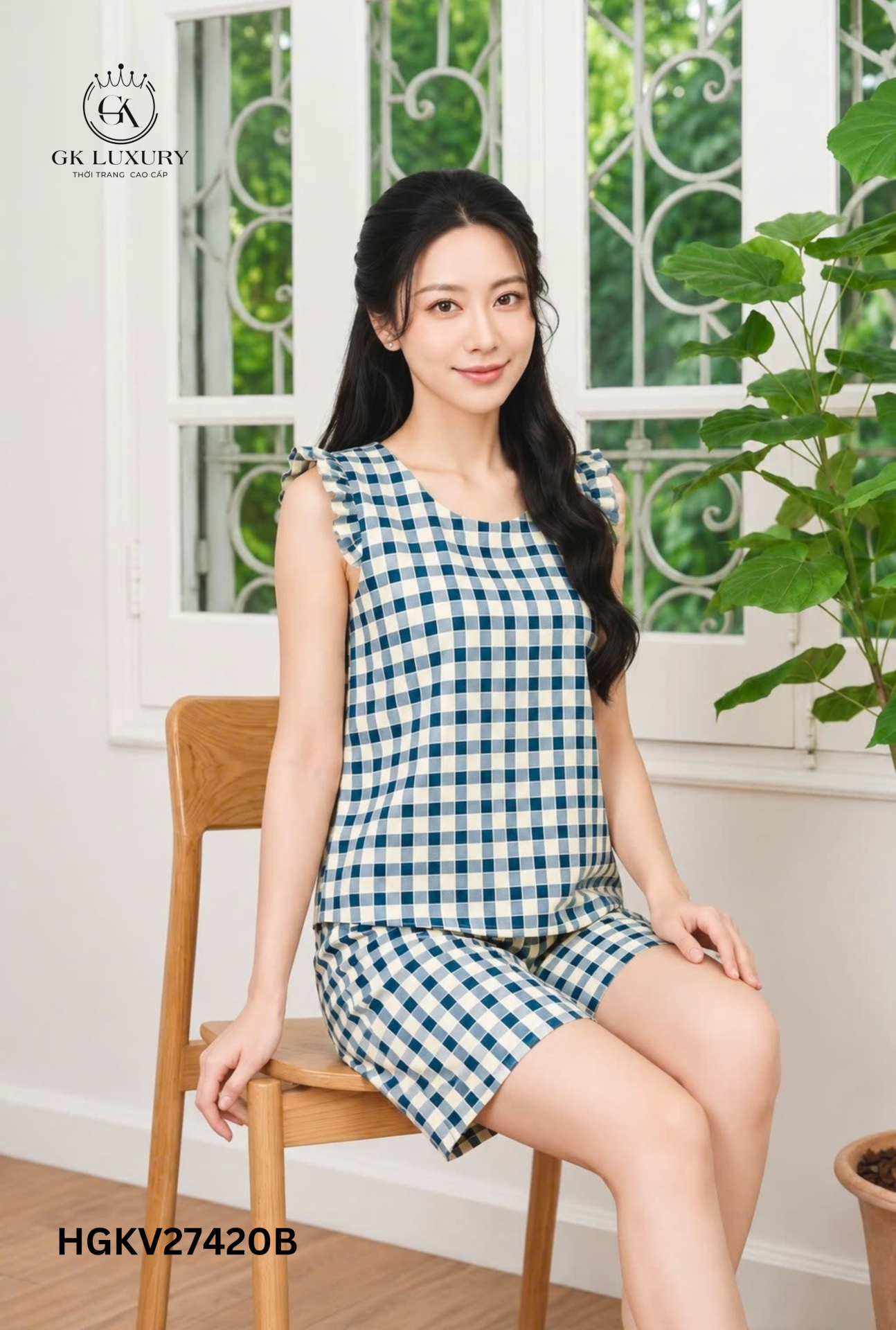 Bộ lanh sát nách quần đùi Kẻ HGKV27420B