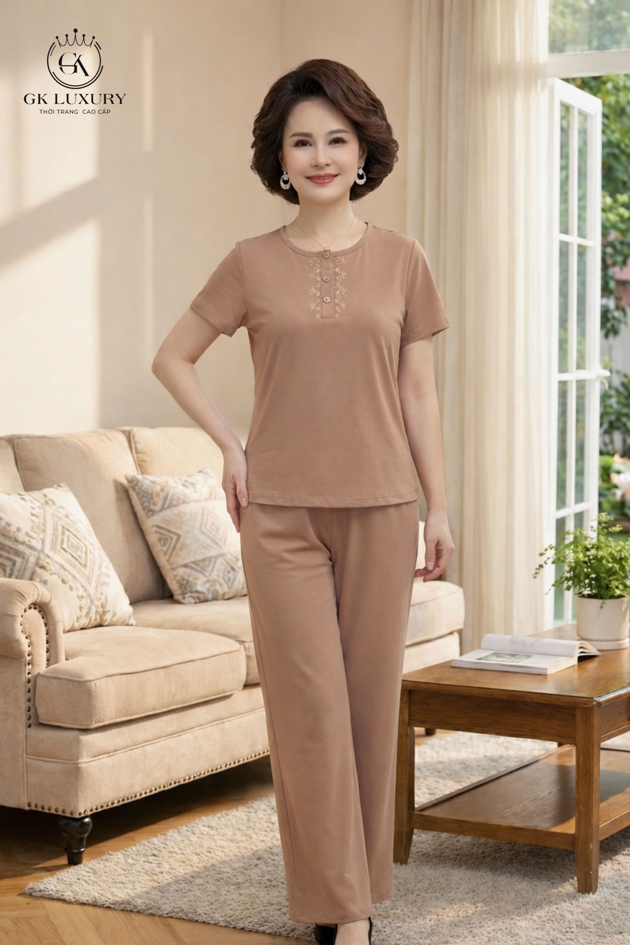 Bộ cotton áo cộc quần dài HGKC26244D