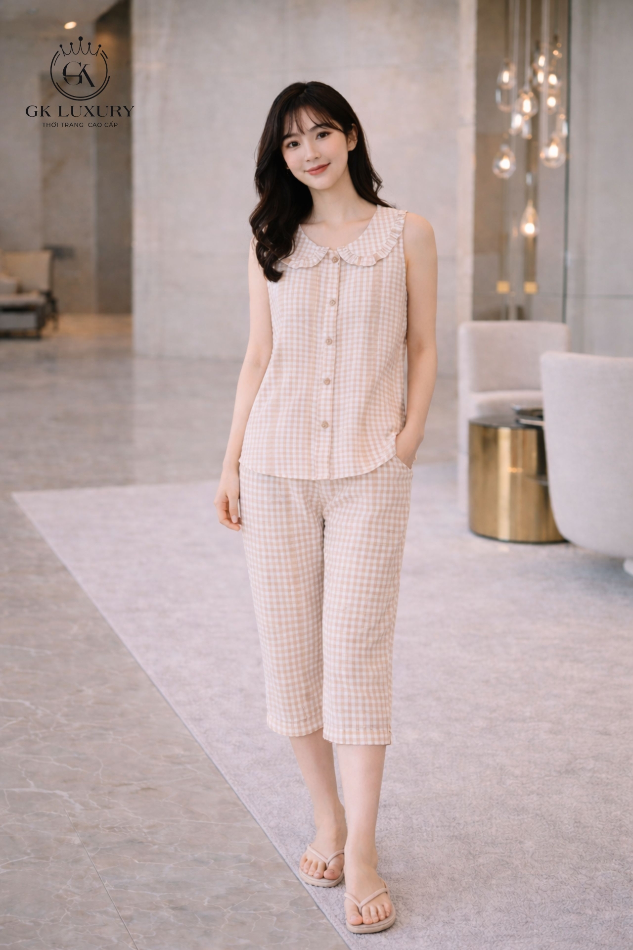 Bộ cotton sát nách quần ngố HGKC26249N