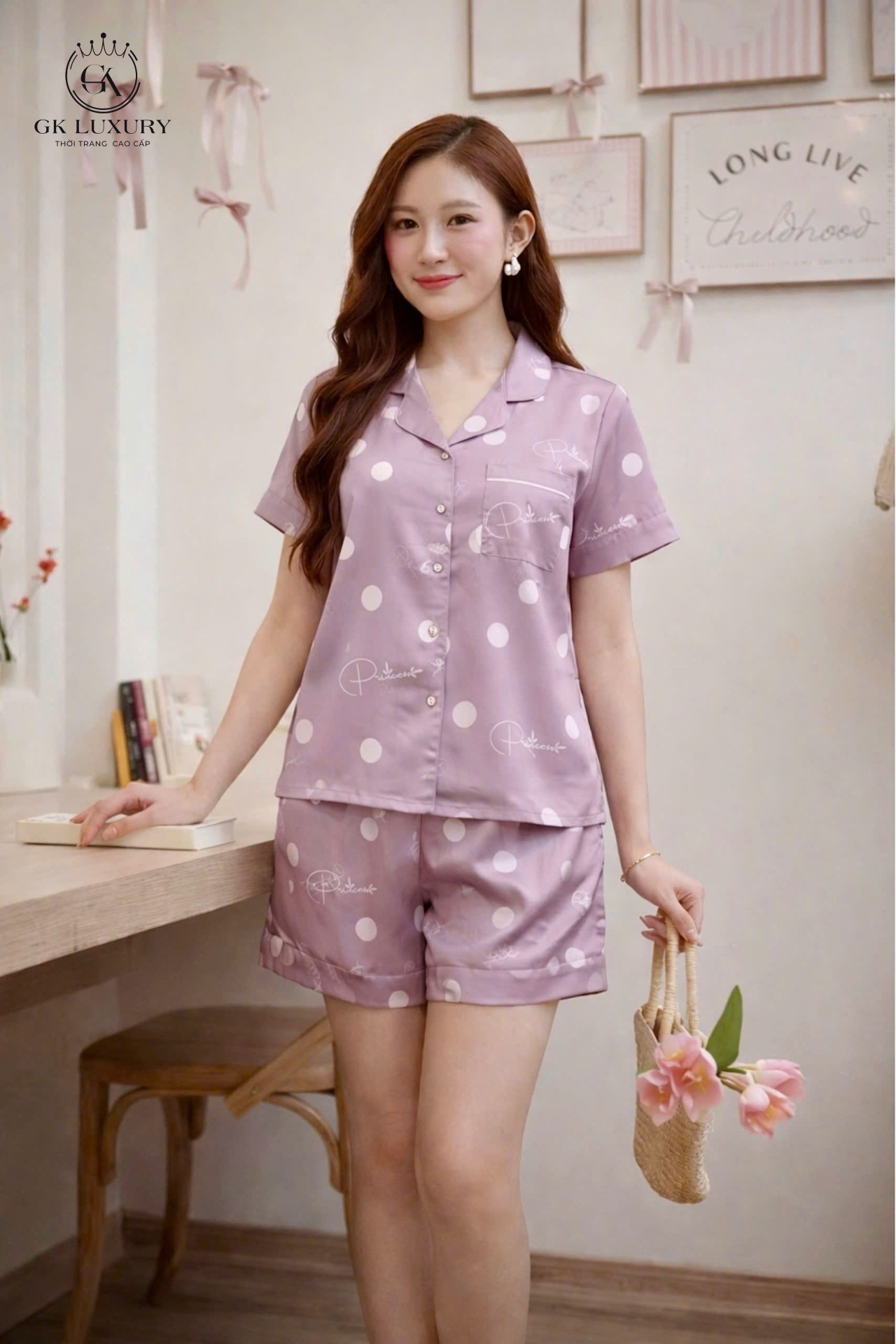 Bộ lụa cộc tay quần đùi HGKL26327S