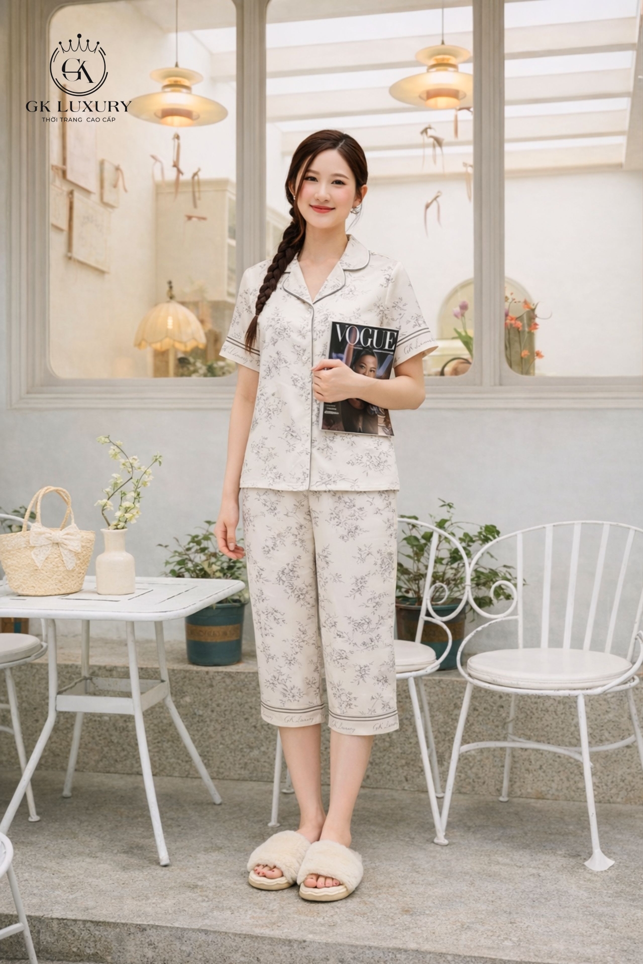 Bộ lụa cộc tay quần ngố HGKL26332N
