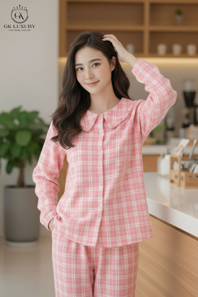 Bộ cotton tay dài quần dài Kẻ DGKC25229D
