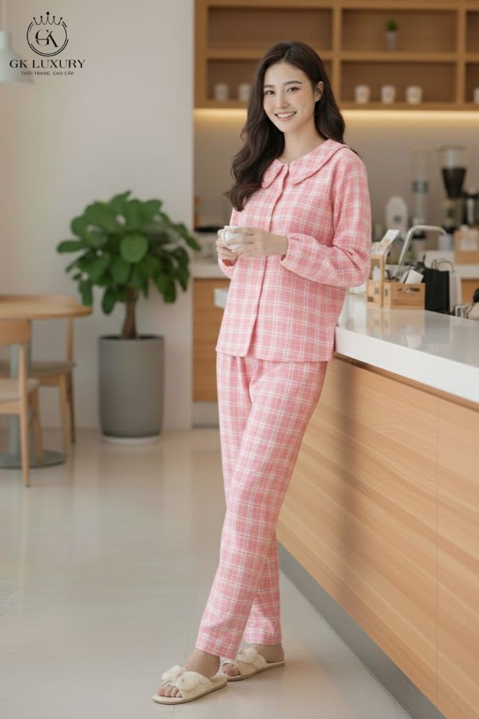 Bộ cotton tay dài quần dài Kẻ DGKC25229D