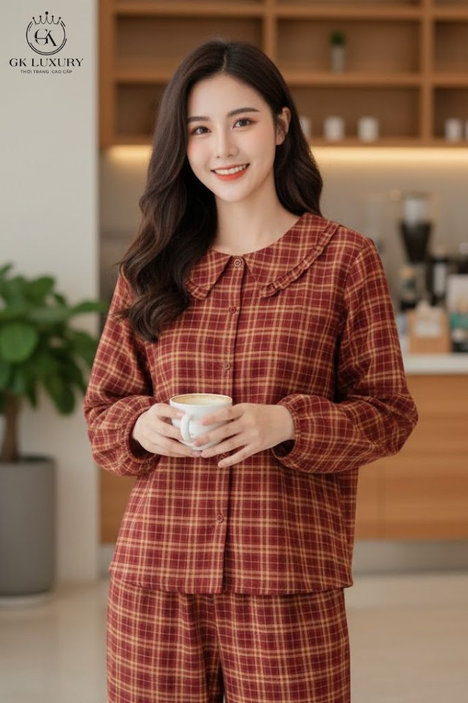 Bộ cotton tay dài quần dài Kẻ DGKC25229D
