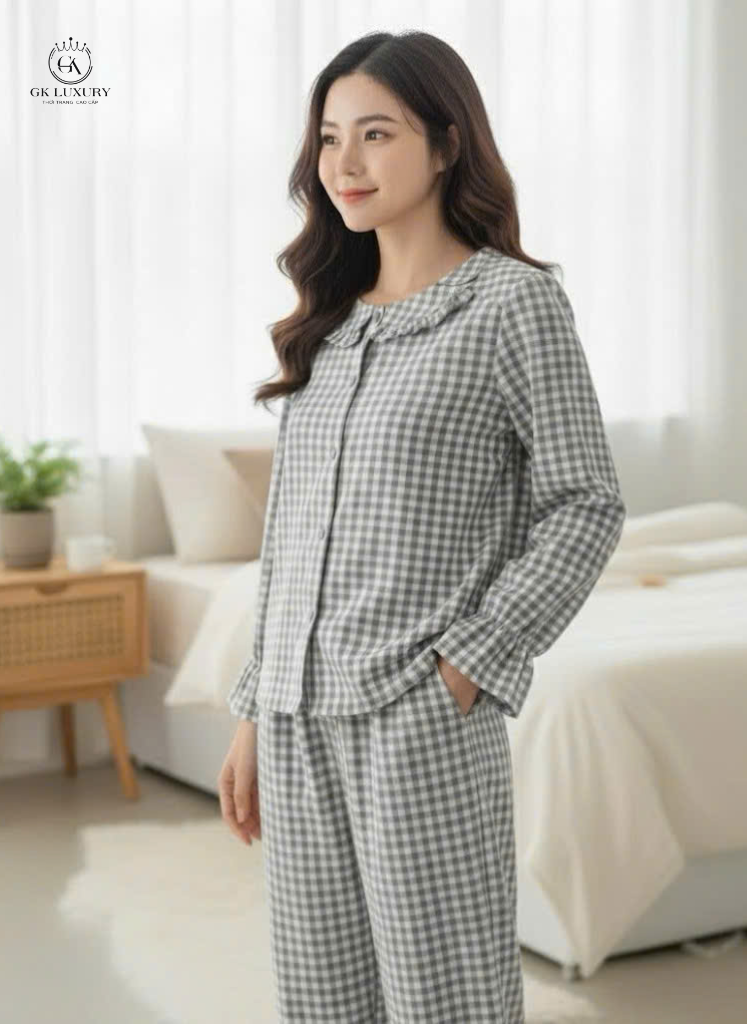 Bộ cotton tay dài quần dài Kẻ DGKC25231D