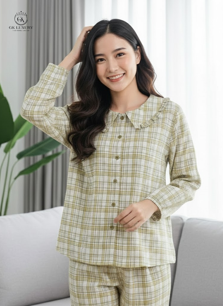 Bộ cotton tay dài quần dài Kẻ DGKC25239D