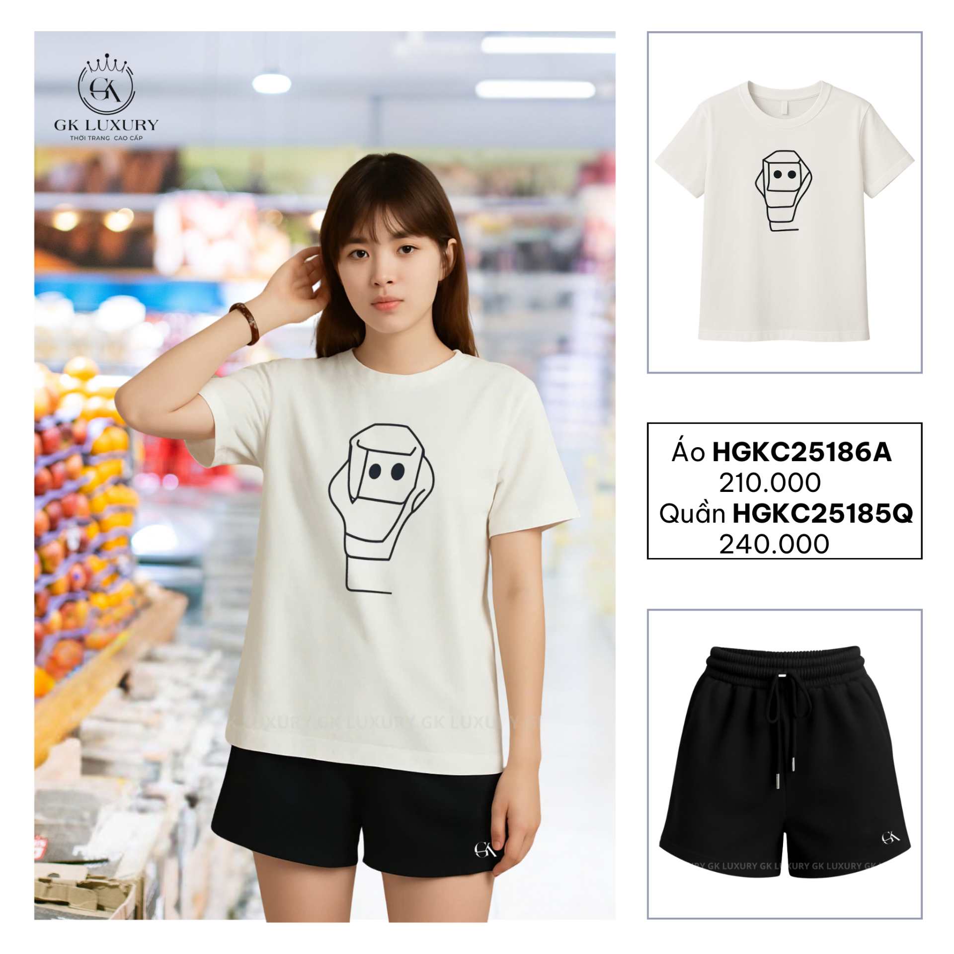 Đồ bộ quần short, áo T-shirt| Quần	HGKC25185Q & Áo T-shirt HGKC25174A / HGKC25186A