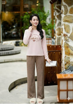 Bộ cotton tay dài quần dài Cam DGKC25230D