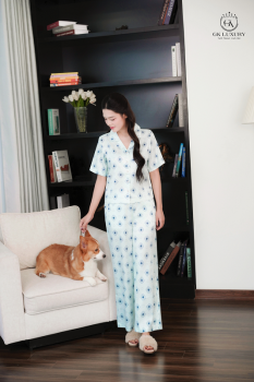 Bộ lụa vân gỗ cộc tay quần dài HGKL25199D